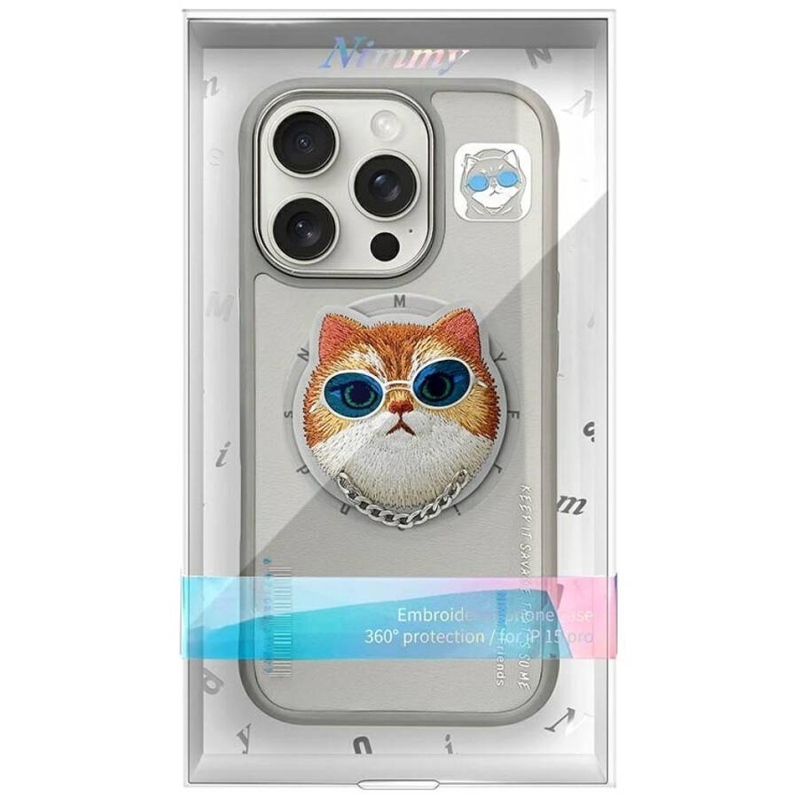 Etui Nimmy Glasses Cool Cat MagSafe do    iPhone 16 Pro Max szary