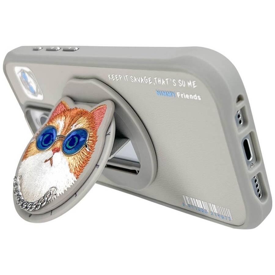 Etui Nimmy Glasses Cool Cat MagSafe do    iPhone 16 Pro Max szary