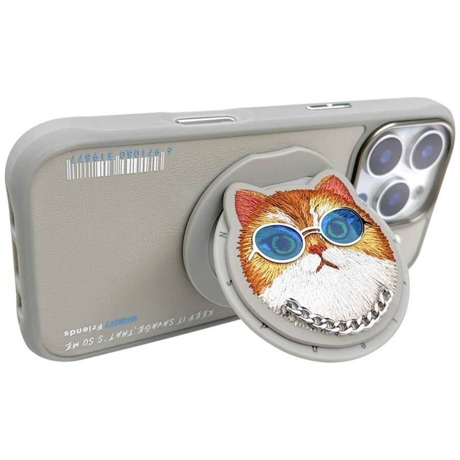 Etui Nimmy Glasses Cool Cat do iPhone 16  Pro szary