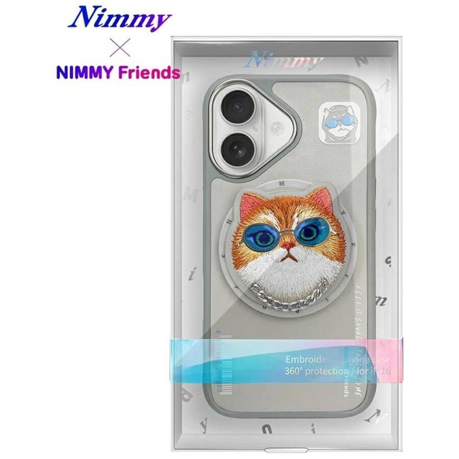 Etui Nimmy Glasses Cool Cat do iPhone 16  szary