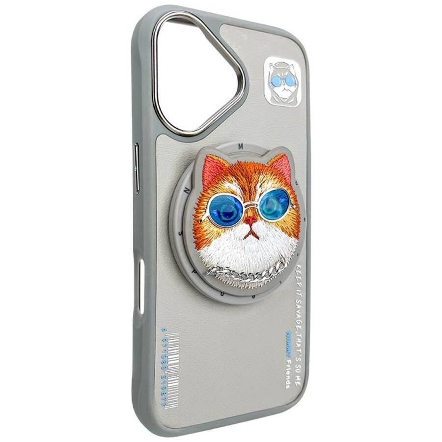 Etui Nimmy Glasses Cool Cat do iPhone 16  szary