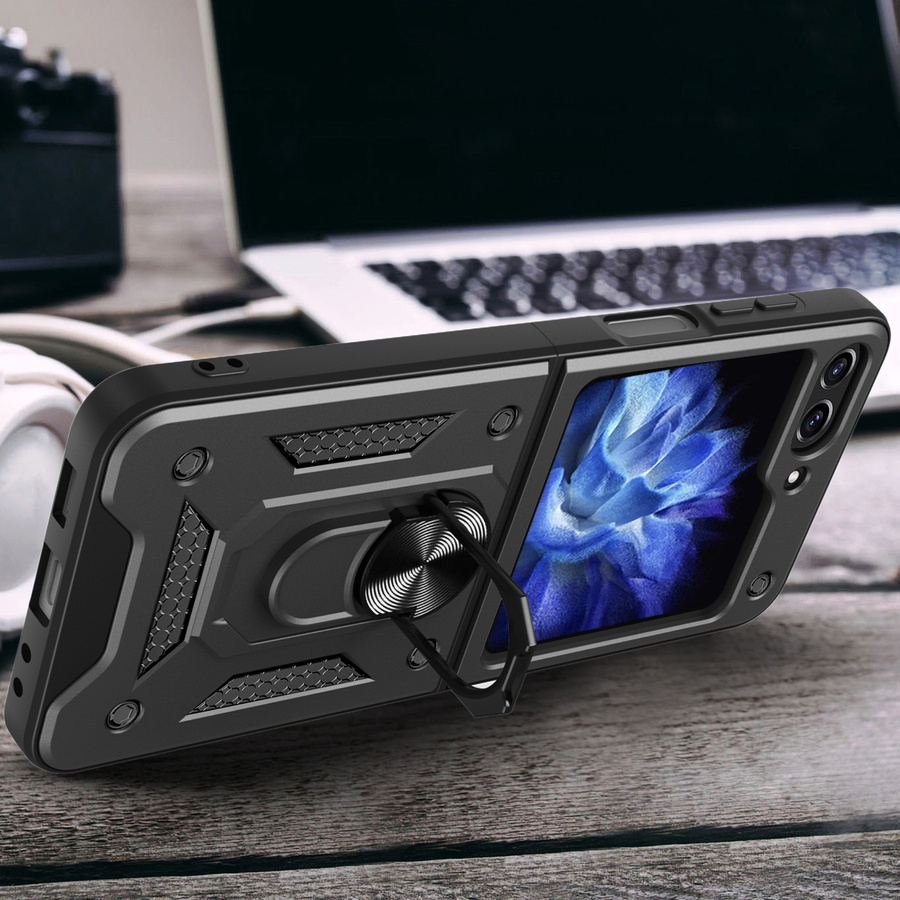 Etui pancerne Hybrid Armor Camshield do Z Flip 5 5G z osłoną na aparat - niebieskie