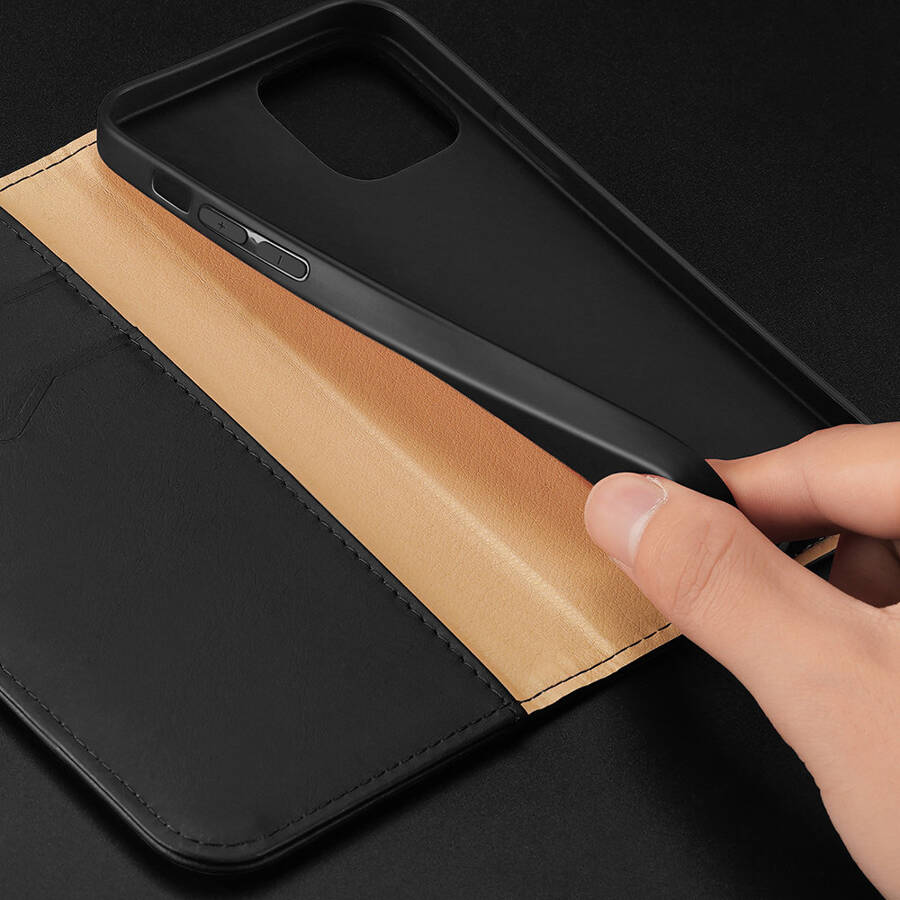 Etui portfel z blokadą RFID do iPhone 15 Pro Max Dux Ducis Hivo - brązowe