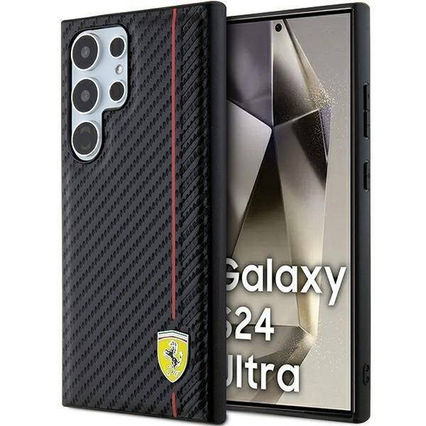 FERRARI FEHCS24LN3DUR S24 ULTRA S928 CZARNY/BLACK HARDCASE CARBON PRINTED LINE