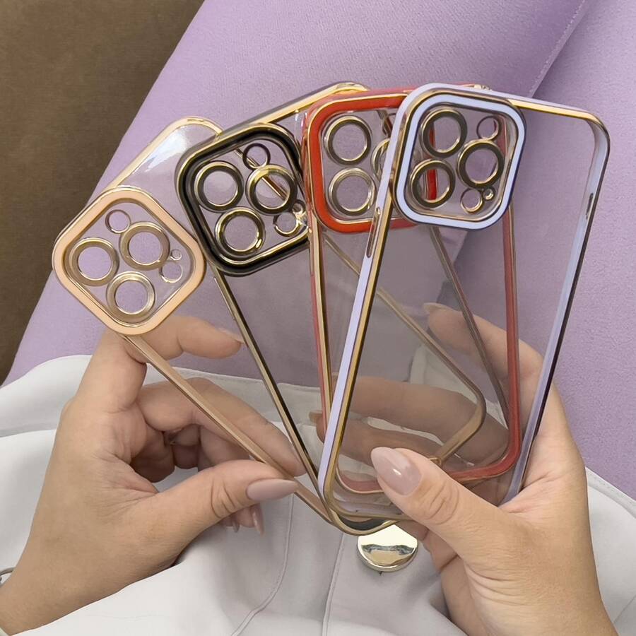 Fashion Case etui do iPhone 12 żelowy pokrowiec ze złotą ramką czerwony