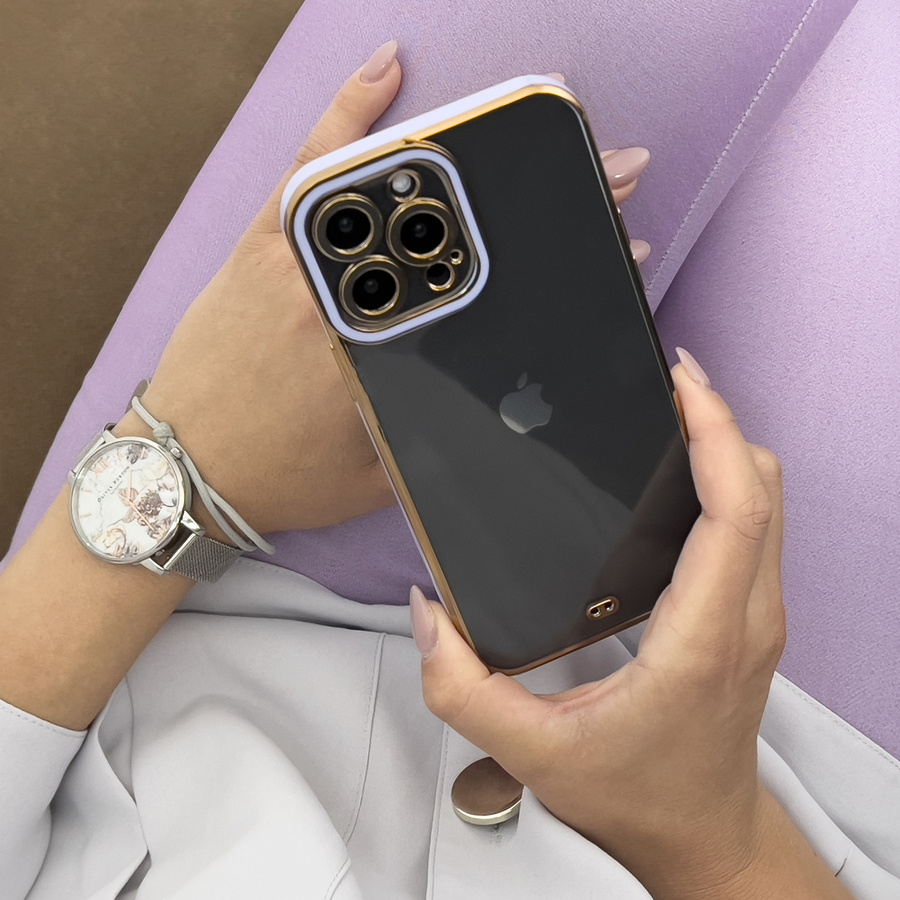 Fashion Case etui do iPhone 13 Pro Max żelowy pokrowiec ze złotą ramką czerwony