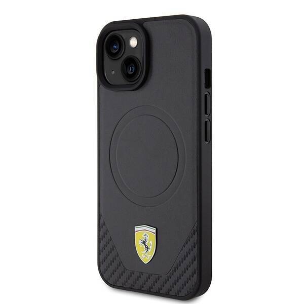 Ferrari FEHMP15SPTEK iPhone 15 / 14 / 13  6.1" czarny/black hardcase Carbon Metal Logo MagSafe