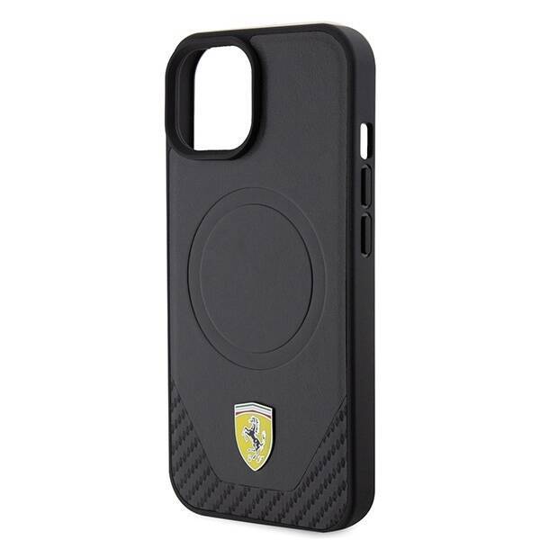 Ferrari FEHMP15SPTEK iPhone 15 / 14 / 13  6.1" czarny/black hardcase Carbon Metal Logo MagSafe