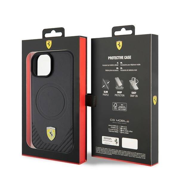 Ferrari FEHMP15SPTEK iPhone 15 / 14 / 13  6.1" czarny/black hardcase Carbon Metal Logo MagSafe