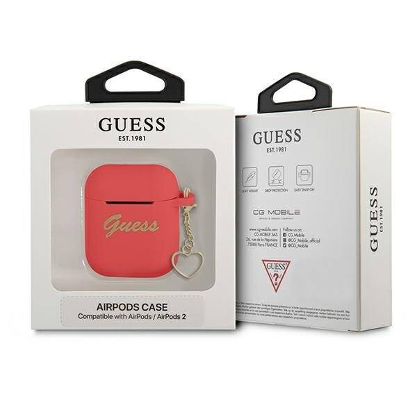 GUESS GUA2LSCHSR AIRPODS 1/2 COVER CZERWONY/RED SILICONE CHARM HEART COLLECTION