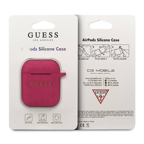 GUESS GUACCSILGLFU AIRPODS 1/2 COVER FUKSJA/FUCHSIA SILICONE GLITTER