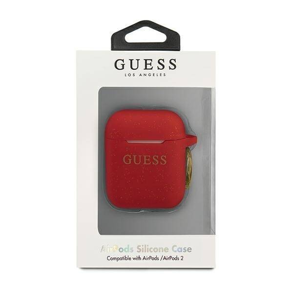 GUESS GUACCSILGLRE AIRPODS 1/2 COVER CZERWONY/RED SILICONE GLITTER