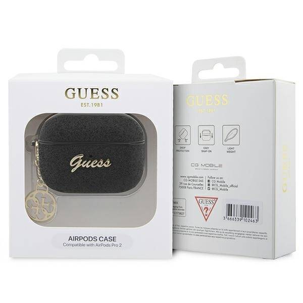 GUESS GUAP2GLGSHK AIRPODS PRO 2 (2022/2023) COVER CZARNY/BLACK GLITTER FLAKE 4G CHARM