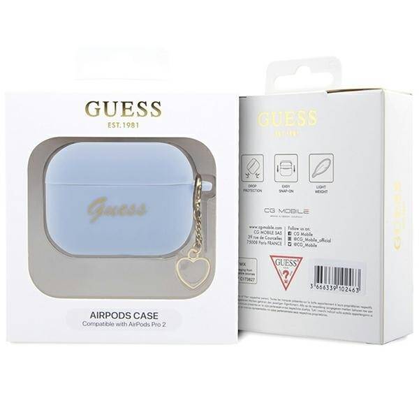 GUESS GUAP2LSCHSB AIRPODS PRO 2 (2022/2023) COVER NIEBIESKI/BLUE SILICONE CHARM HEART COLLECTION