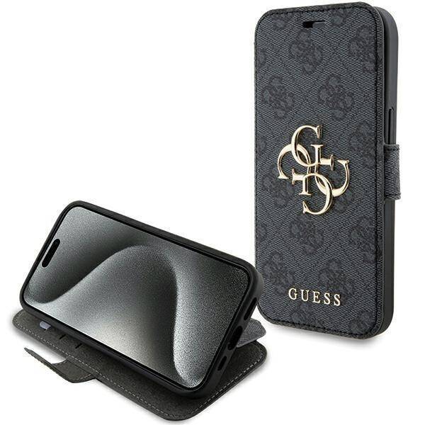 GUESS GUBKP15S4GMGGR IPHONE 15 / 14 / 13 6.1" SZARY/GREY BOOK 4G METAL LOGO