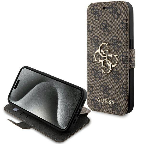 GUESS GUBKP15X4GMGBR IPHONE 15 PRO MAX 6.7" BRĄZOWY/BROWN BOOK 4G METAL LOGO