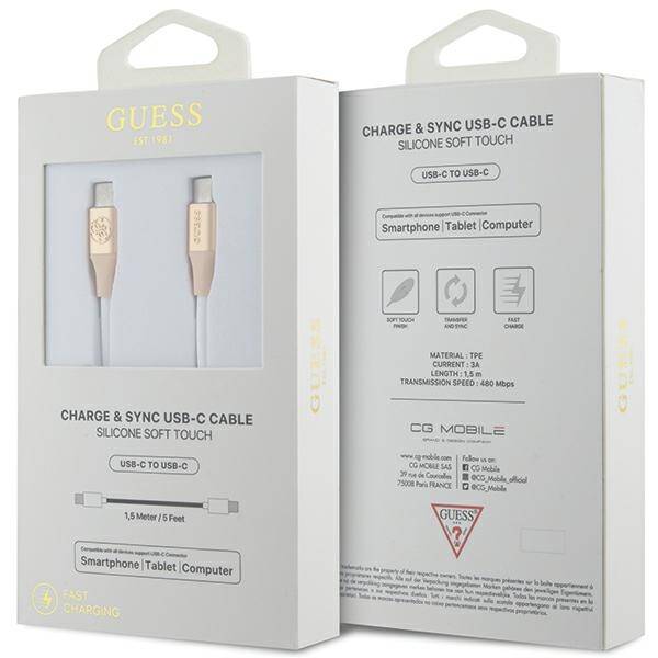 GUESS GUCCLALRGDD KABEL USB-C - USB-C 1.5M FAST CHARGING ZŁOTY/LIGHT GOLD EBOSSED LOGO