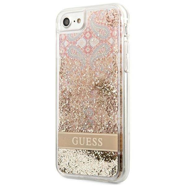 GUESS GUHCI8LFLSD IPHONE SE 2022 / SE 2020 / 7 / 8 ZŁOTY/GOLD HARDCASE PAISLEY LIQUID GLITTER