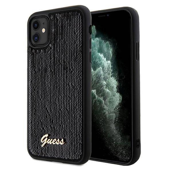 GUESS GUHCN61PSFDGSK IPHONE 11 / XR 6.1" CZARNY/BLACK HARDCASE SEQUIN SCRIPT METAL