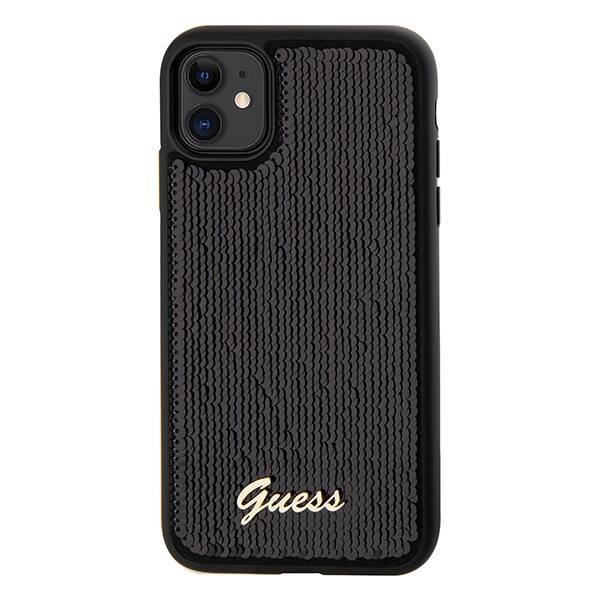 GUESS GUHCN61PSFDGSK IPHONE 11 / XR 6.1" CZARNY/BLACK HARDCASE SEQUIN SCRIPT METAL