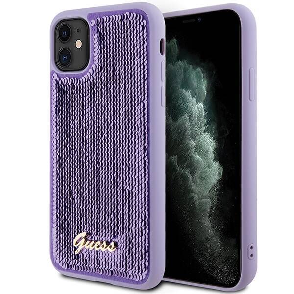 GUESS GUHCN61PSFDGSU IPHONE 11 / XR 6.1" FIOLETOWY/PURPLE HARDCASE SEQUIN SCRIPT METAL