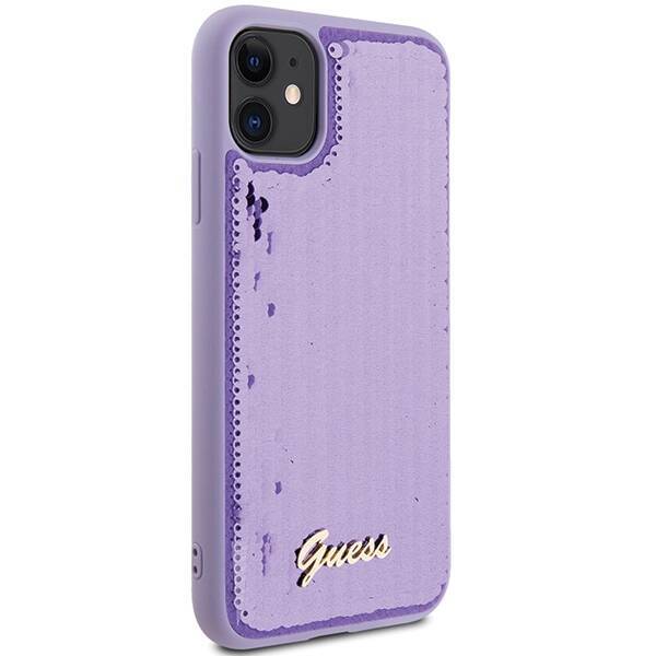 GUESS GUHCN61PSFDGSU IPHONE 11 / XR 6.1" FIOLETOWY/PURPLE HARDCASE SEQUIN SCRIPT METAL