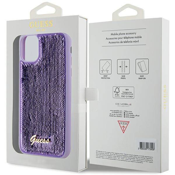 GUESS GUHCN61PSFDGSU IPHONE 11 / XR 6.1" FIOLETOWY/PURPLE HARDCASE SEQUIN SCRIPT METAL