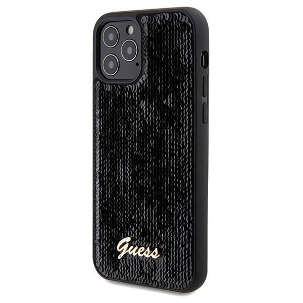 GUESS GUHCP12MPSFDGSK IPHONE 12/12 PRO 6.1" CZARNY/BLACK HARDCASE SEQUIN SCRIPT METAL