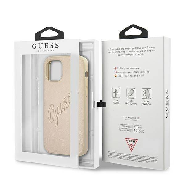 GUESS GUHCP12MRSAVSLG IPHONE 12/12 PRO 6,1" ZŁOTY/GOLD HARDCASE SAFFIANO VINTAGE SCRIPT