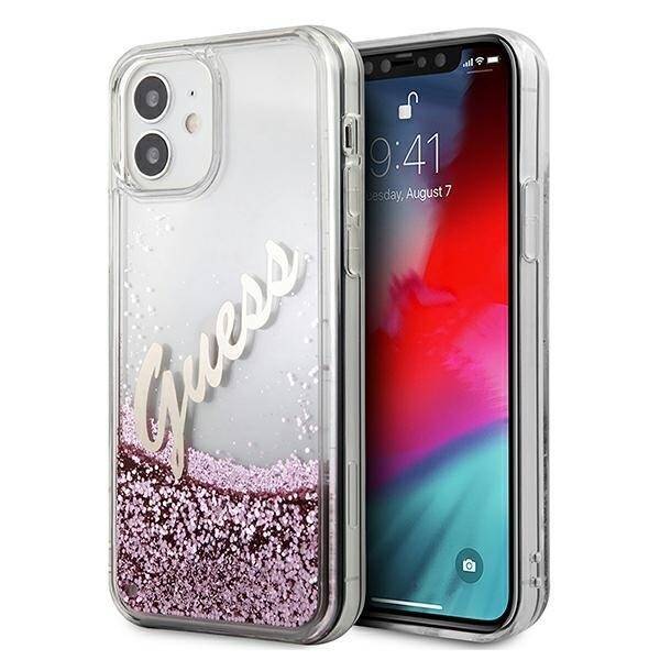 GUESS GUHCP12SGLVSPI IPHONE 12 MINI 5,4" RÓŻOWY/PINK HARDCASE GLITTER VINTAGE SCRIPT