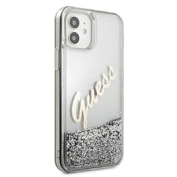 GUESS GUHCP12SGLVSSI IPHONE 12 MINI 5,4" SREBRNY/SILVER HARDCASE GLITTER VINTAGE SCRIPT