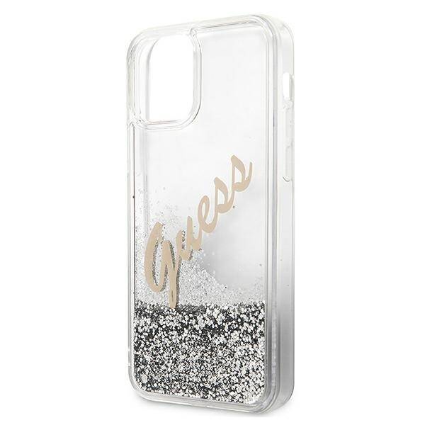 GUESS GUHCP12SGLVSSI IPHONE 12 MINI 5,4" SREBRNY/SILVER HARDCASE GLITTER VINTAGE SCRIPT