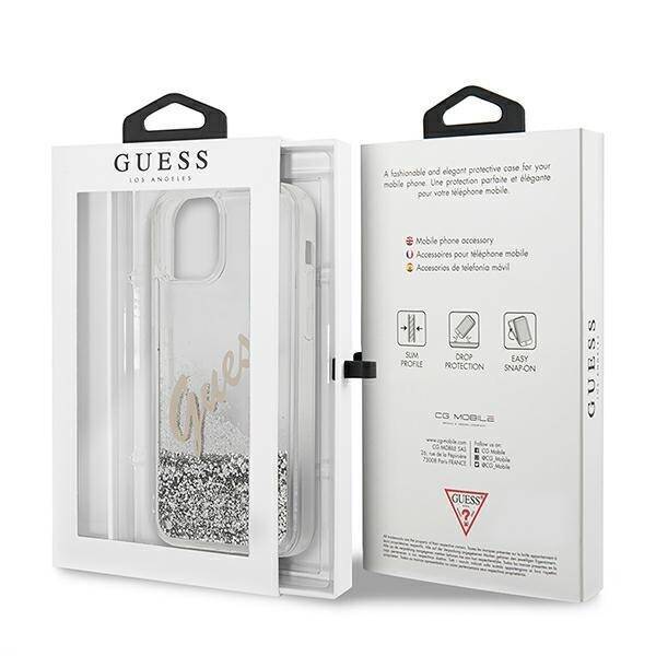 GUESS GUHCP12SGLVSSI IPHONE 12 MINI 5,4" SREBRNY/SILVER HARDCASE GLITTER VINTAGE SCRIPT