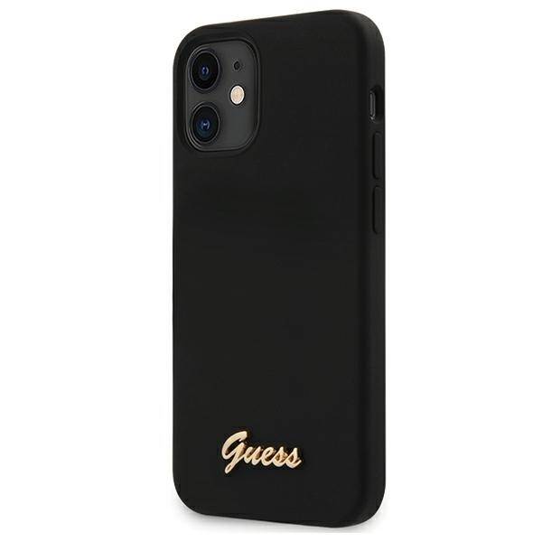 GUESS GUHCP12SLSLMGBK IPHONE 12 MINI 5,4" BLACK/CZARNY HARDCASE SILICONE SCRIPT GOLD LOGO