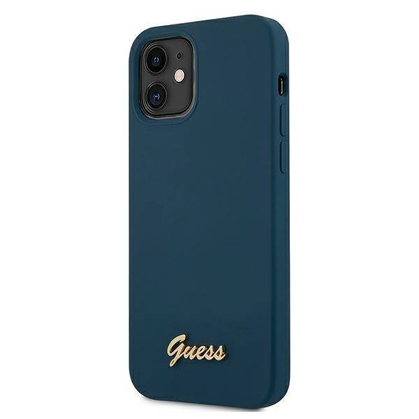 GUESS GUHCP12SLSLMGBL IPHONE 12 MINI 5,4" NIEBIESKI/BLUE HARDCASE METAL LOGO SCRIPT