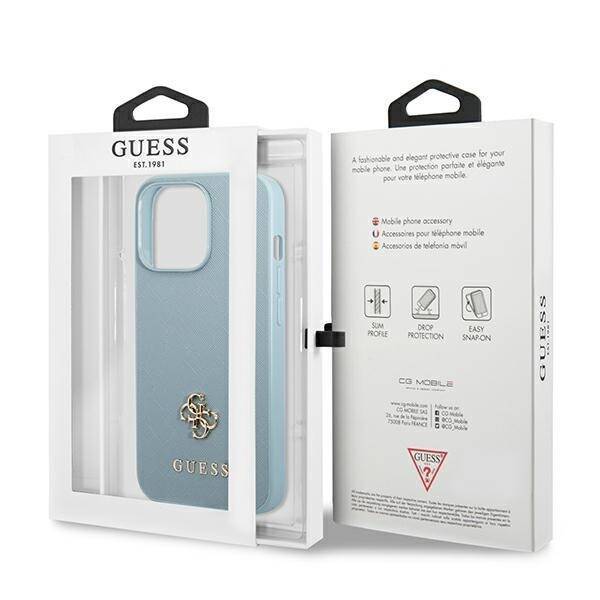 GUESS GUHCP13LPS4MB IPHONE 13 PRO / 13 6,1" NIEBIESKI/BLUE HARDCASE SAFFIANO 4G SMALL METAL LOGO