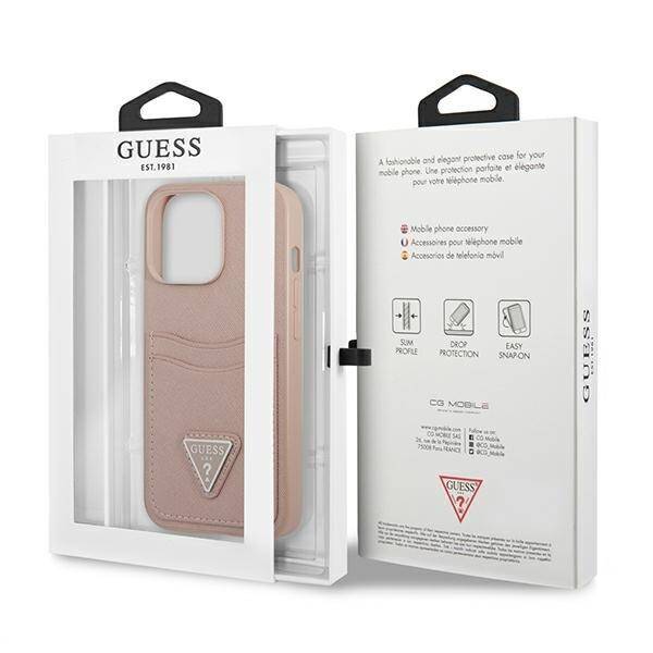 GUESS GUHCP13LPSATPP IPHONE 13 PRO / 13 6,1" RÓŻOWY/PINK HARDCASE SAFFIANOTRIANGLE LOGO CARDSLOT