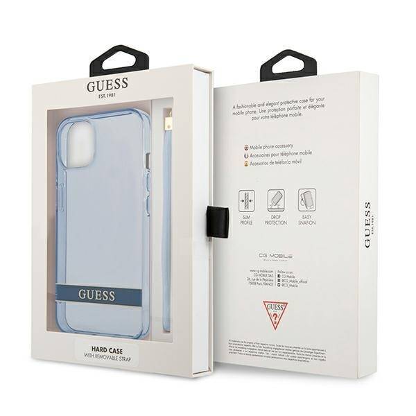 GUESS GUHCP13MHTSGSB IPHONE 13 / 14 / 15 6.1" NIEBIESKI/BLUE HARDCASE TRANSLUCENT STRAP