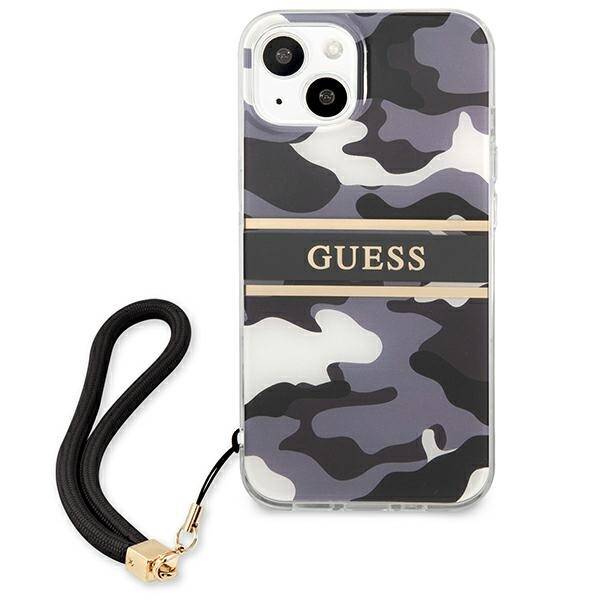 GUESS GUHCP13MKCABBK IPHONE 13 / 14 / 15 6.1" CZARNY/BLACK HARDCASE CAMO STRAP COLLECTION