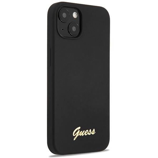 GUESS GUHCP13MLSLMGBK IPHONE 13 / 14 / 15 6.1" BLACK/CZARNY HARDCASE SILICONE SCRIPT GOLD LOGO