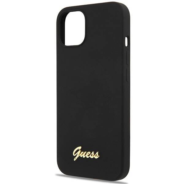 GUESS GUHCP13MLSLMGBK IPHONE 13 / 14 / 15 6.1" BLACK/CZARNY HARDCASE SILICONE SCRIPT GOLD LOGO