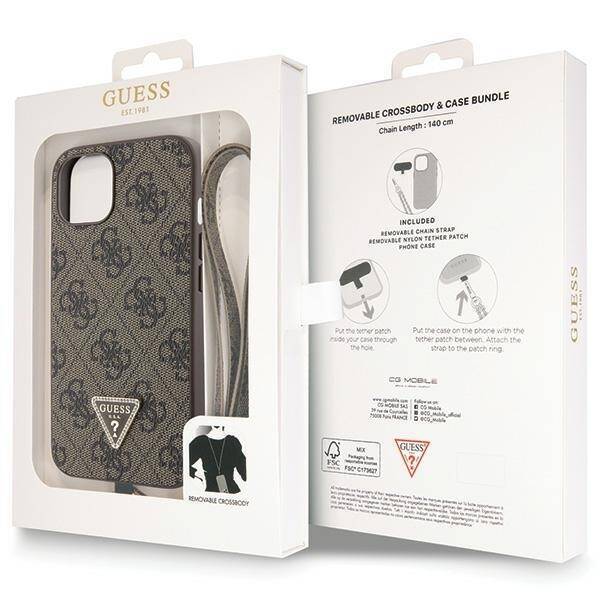 GUESS GUHCP13MP4TDSCPW IPHONE 13 / 14 / 15 6.1" BRĄZOWY/BROWN HARDCASE CROSSBODY 4G METAL LOGO