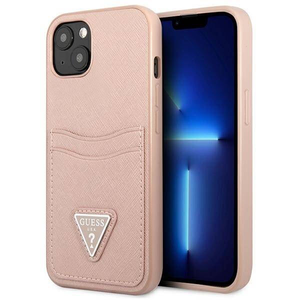 GUESS GUHCP13MPSATPP IPHONE 13 / 14 / 15 6.1" RÓŻOWY/PINK HARDCASE SAFFIANOTRIANGLE LOGO CARDSLOT