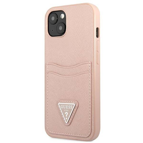 GUESS GUHCP13MPSATPP IPHONE 13 / 14 / 15 6.1" RÓŻOWY/PINK HARDCASE SAFFIANOTRIANGLE LOGO CARDSLOT