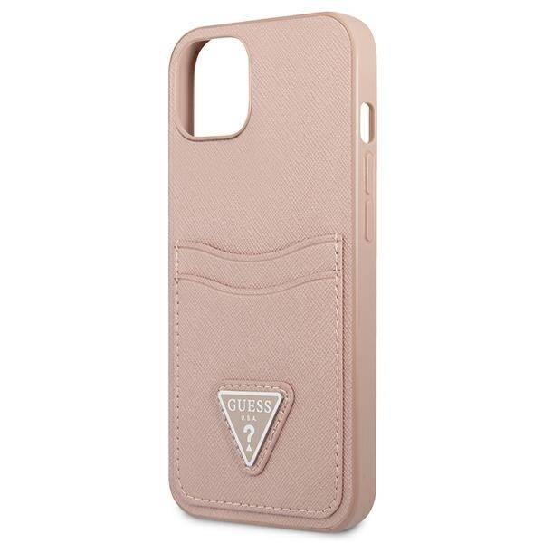 GUESS GUHCP13MPSATPP IPHONE 13 / 14 / 15 6.1" RÓŻOWY/PINK HARDCASE SAFFIANOTRIANGLE LOGO CARDSLOT