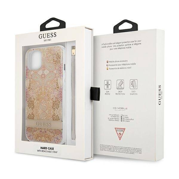 GUESS GUHCP13SHFLSD IPHONE 13 MINI 5,4" ZŁOTY/GOLD HARDCASE FLOWER STRAP