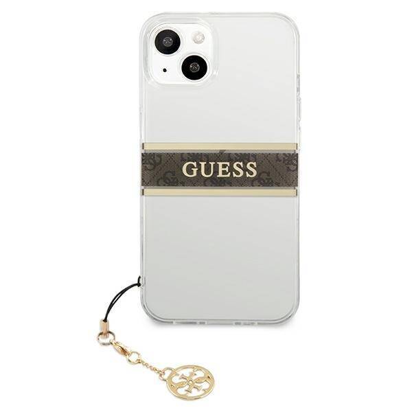 GUESS GUHCP13SKB4GBR IPHONE 13 MINI 5,4" TRANSPARENT HARDCASE 4G BROWN STRAP CHARM