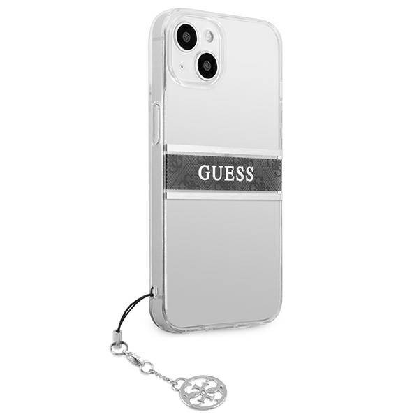 GUESS GUHCP13SKB4GGR IPHONE 13 MINI 5,4" TRANSPARENT HARDCASE 4G GREY STRAP CHARM