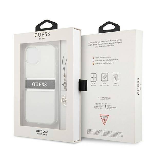 GUESS GUHCP13SKB4GGR IPHONE 13 MINI 5,4" TRANSPARENT HARDCASE 4G GREY STRAP CHARM