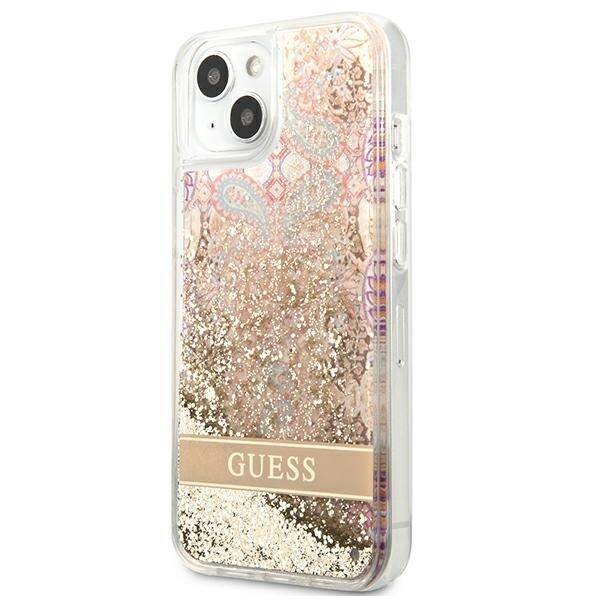 GUESS GUHCP13SLFLSD IPHONE 13 MINI 5,4" ZŁOTY/GOLD HARDCASE PAISLEY LIQUID GLITTER